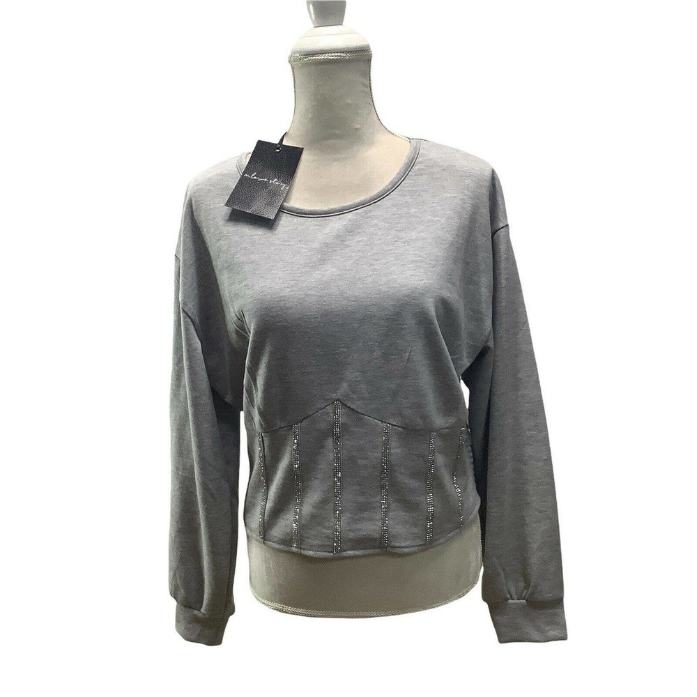 A Love Story Women Sweater‎ Sz XL Dream Girl Sweater Gray Long Sleeve Corset NWT
